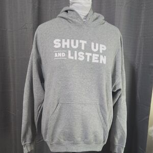 Gildan Heather Gray Hoodie with White Print